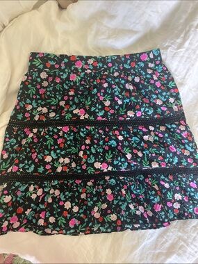 kate spade Black Mini Skirt with Pink & Green Floral